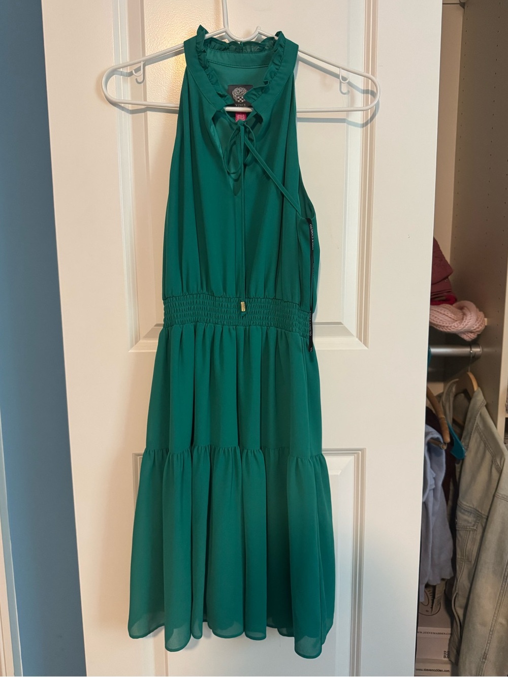 Vince Camuto Teal Halter Tiered Midi Dress